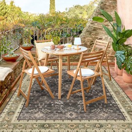 6'6" x 10 Durable Vinyl Rugs for Living Room, Vintage Floral Pattern for Dining Room, Bedroom, Home Office, Bobo Green Non-Slip Large Rugs for Indoor&Outdoor RV, Deck, Backyard, Balcony,Home Decor