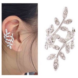Yheakne Boho CZ Leaf Ear Cuff Earrings Silver Ear Crawler Earrings Paved Rhinestone Cartilage Cuff Earrings Non Piercing Ear Cuff Wrap Earrings Jewellery for Women and Girls Gifts