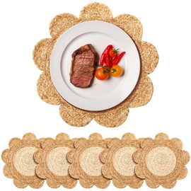 Gandeer 6 Pcs 13" Round Woven Rattan Placemats Woven Combination Table Mats Boho Farmhouse Braided Straw Placemats for Dining Table Decoration, Party, Events