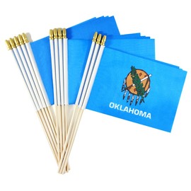 Newperlite Oklahoma Stick Flag Small Mini Hand Held Flags - Solid Wooden Pole and Spear Top,12 Pack, 5x8 Inches