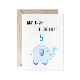 MAGJUCHE Blue Elephant And Then There Were 5 Card, Boy New Baby Family of Five Card, Birth Card