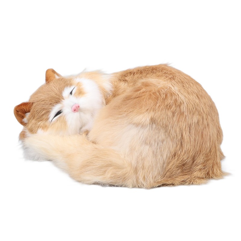 Fur Cat Figurine Simulation Cute Decorative Plush Cat Statue Toy