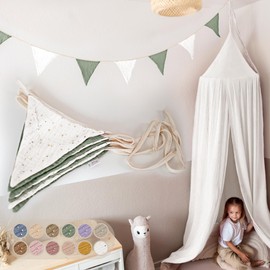LILIMAUS Bunting Fabric [with Gold Appliqué in 12 Colours] Bunting Children's Room - 100% Cotton Handmade Garland Fabric - Muslin Bunting - House Bed Decoration Girls & Boys for Baby Room