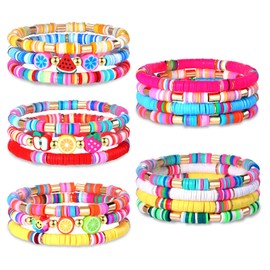 FAERLIIRY 17Pcs Beaded Bracelet Heishi Stretch Bracelets for Woman Preppy Bracelets Fruit Beaded Bracelet Colorful Beach Surfer Bracelet Preppy Jewelry (17PCS)