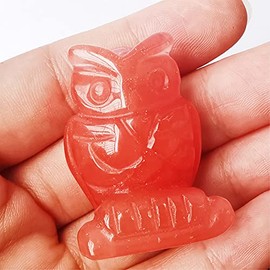 Manekieko Cherry Quartz Owl Crystals and Healing Stones Figurines Collectibles,38mm Office Decor Gemstone