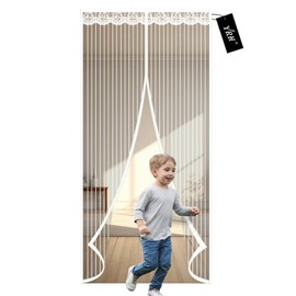 YRH Magnetic Fly Screen Door,Heavy Duty Fly Door Screen Mesh with Powerful Magnets and Full Frame Magic Tape,Automatically Closes Door Curtain,Easy to Install Without Drilling,120 x 220 cm,White