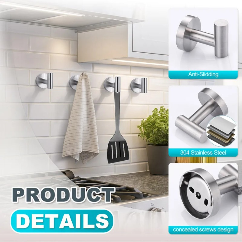 4 Pack Towel Hook SUS 304 Stainless Steel Coat Hooks,Shiny