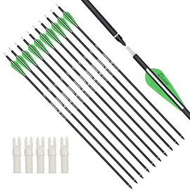 Archery Bow Carbon Arrow Hunting Target Practice Arrows 26 Inch with Removable Tips for Compound & Recurve Bow Spine 500 12PCS Pack