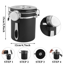 LDXDRU Pack of 2 Coffee Canisters, Coffee Containers, Airtight, 450 g, Beans with Spoon, 1.5 L, Airtight Vacuum Coffee Canisters, Coffee Beans Container, Stainless Steel Coffee Storage Container for