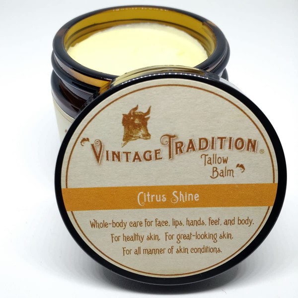 Vintage Tradition Beef Tallow All Purpose Balm – Healing, Hydrating Citrus Oil Skin Care Salve Replaces Body Lotion, Hand Cream, More – Essential Oil, Olive Oil, and Grass-Fed Tallow, 2 fl. oz.