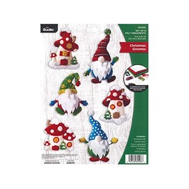 Bucilla Gnomes, Felt Applique Christmas Ornaments, Set of 6