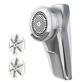 MR.SIGA Fabric Shaver and Lint Remover, Battery Operated Portable Lint Shaver with LED Lights, 2 Replaceable 6-Leaf Blades, Cream/Gray