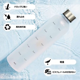 TOOGABBIE 1 Liter Water Bottle, Lightweight with Time Marker, Slim and Fashion Clear Water Bottle, Mint Motivational Measuring Time and Quantity BPA Free Frosted Plastic with Screw Down Lid for Gym,