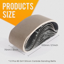 Xrkuu 12PCS Sanding Belt 75 x 533mm, 3 x 21Inch Silicon Carbide Sanding Belt 600 Grit, Abrasive Belts Set for Belt Sander Grinding and Polishing Wood, Metal, Furniture