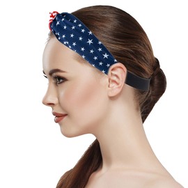 LUX ACCESSORIES July 4th American Flag Print Red White Stripes Blue Stars Fabric Stretch Headband