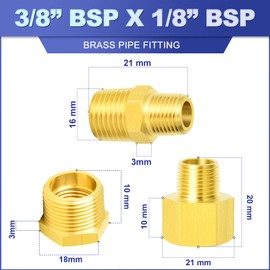 ERGAOBOY 15pcs 3/8" BSP x 1/8" BSP Brass Pipe Fitting, Hex Bushing, Reducing Adapter, RReducer Hex Nipple Connector