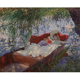 WONDERFULITEMS Canvas Lady and Child Asleep in a Punt Under the Willows Boat by John Singer Sargent 20" x 24" image size art repro on canvas rolled up