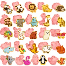 Roshtia 24 Pcs Animal Cookie Cutters with Plunger Stamps Set 3D Animals Lion Cookie Cutters Stamps Plastic Cookie Cutter Animal Cracker Cookie Cutters Cookie Stamps for Kids Baking Supplies