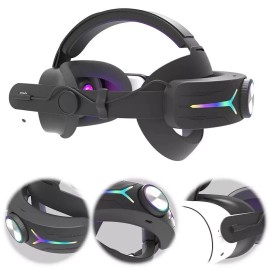 YBEXP Adjustable RGB Head Strap with 12000mAh Battery for Meta Quest 3S VR Accessories - Black