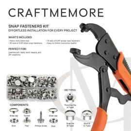 CRAFTMEMORE - Kit de cierre a presión resistente, herramienta ajustable con 40 juegos de broches de metal, herramienta de instalación para cubiertas de barcos, lona, lonas