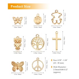 YETOOME 90 Pcs KC Gold Charm Bulk Lots Assorted Pendants for Necklace Bracelet Jewelry Making and Crafting Supplies (30 Styles)