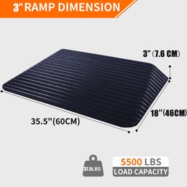 BESEA 3" Rise Rubber Threshold Ramp Wheelchair Ramp for Home Doorways 3.05 Feet Long 2200lbs Load Capacity Power Scooter Ramp