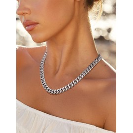 FindChic Stainless Steel Chunky Cuban Link Necklace for Women Men, 12MM Width & 20 Inch Length Hip Hop Cuban Chain Jewelry Gifts