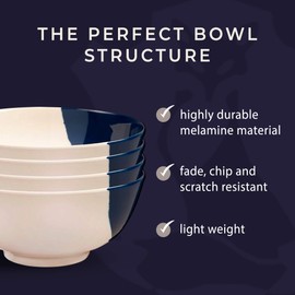 Melamine Serving bowls | Extra Durable Melamine Pasta, Salad Bowl | Shatter-Proof and Chip-Resistant | Dishwasher Safe, BPA Free | Lightweight Dinnerware Set of 4 | Perfect for Parties, Picnics, BBQ