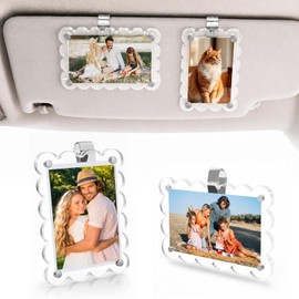 2-Pack Car Sun Visor Photo Holders, Scalloped Acrylic Magnetic Frames