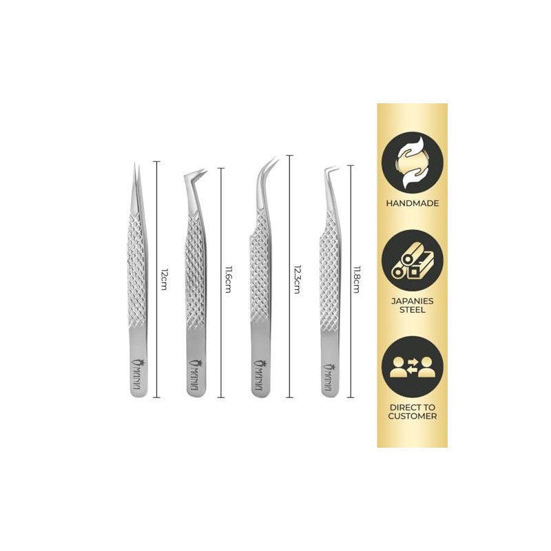 OMANIA Eyelash Extension Tweezers Set 4PCS – Lash Tweezers Kit