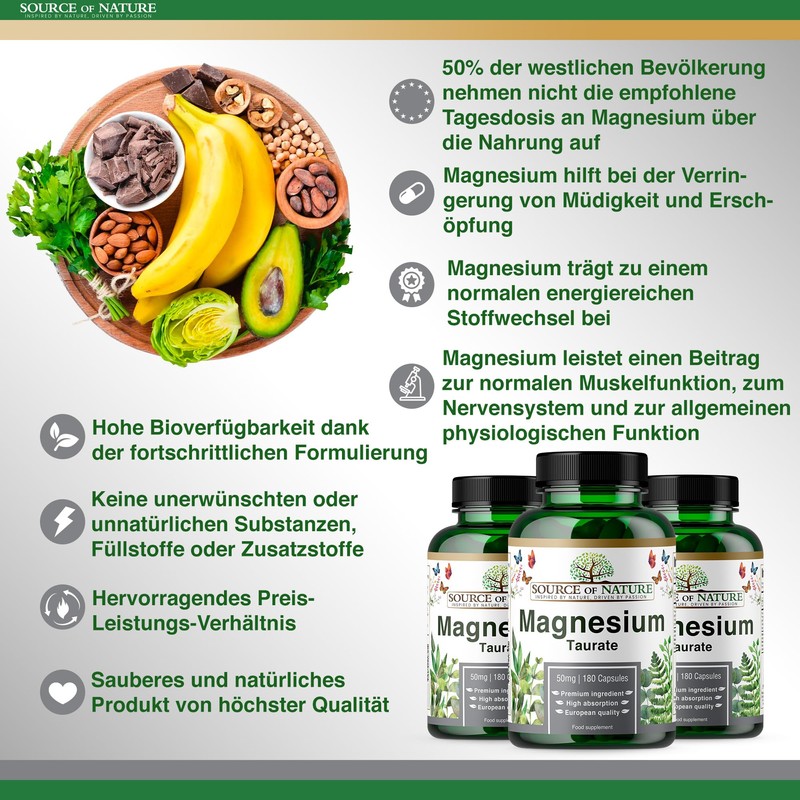 Source of Nature® Magnesium Taurate 625 mg 180 Capsules 45