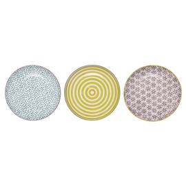 Bloomingville Patrizia Small Plates Blue Yellow Purple Ceramic Set of 3 16 cm