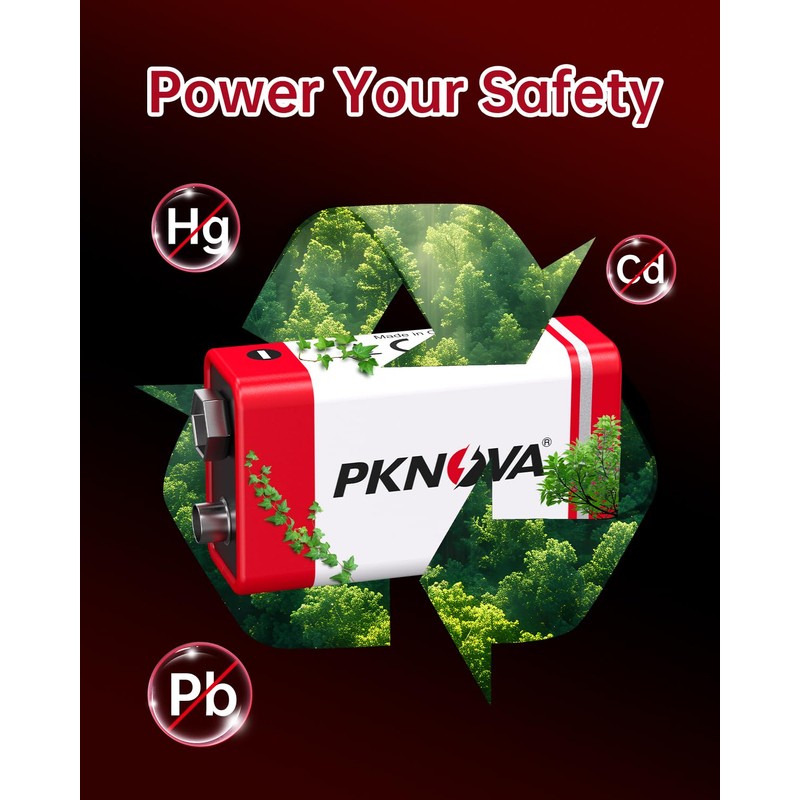 PKNOVA 9V Batteries Carbon 9 Volt Battery for Smoke Detector