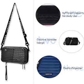 FENGCHUANG Mini Suitcase Bag for Women, Portable Travel Cosmetic Bag, Water Resistant Suitcase Shoulder Bag for Keys, Cosmetics, Various Cards (Black), black