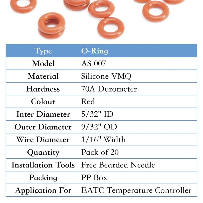 007 Silicone O-Ring, 70A Durometer, Red, 5/32" ID, 9/32" OD,