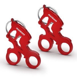 munkees Bicycle Bottle Opener Keychain 2 Pack Aluminium Key Beer Opener, Outdoor Travel Accessories Red
