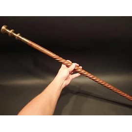 Handcrafted Victorian Brown Wooden Walking Stick with Antiquated Golden Brass 3 Tier Spiral Handle Walking Cane for Seniors & Adults
