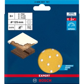 Bosch 6 x Expert C470 Multi-Hole Sandpaper Set (for Paint on Wood, Diameter 125 mm, Grit 2 x 60, 2 x 120, 2 x 240, Professional Accessories Random Orbital Sander, Random Orbital Sander)