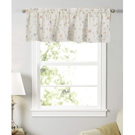 Dreamskull Net curtain, bistro curtain, country house, short, kitchen, modern, short curtains, kitchen curtain, rod pull-through with floral pattern, colourful, small window, short window (beige)