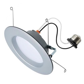 Satco S11836R1, 9 Watt; Dimmable LED Downlight Retrofit; 5.6 Inch; CCT Selectable Warm White to Natural Light; 120 Volts; Brushed Nickel Finish; Residential and Commercial Use