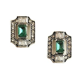 Art Deco Antique Vintage Style Green Emerald Rhinestone Bridal Bridesmaid Wedding Prom Cluster Earrings