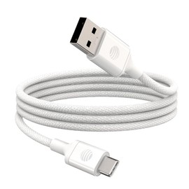 AT&T 6ft USB-C Cable for Fast Charging and Data Transfer – Safe, Braided, Tangle-Free, Certified for USB-C Devices, White