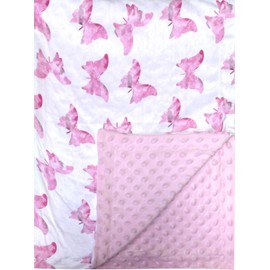 Baby Blanket for Girls Butterfly Pink Minky Super Soft Double Layer Receiving Blanket with Dotted Backing for Newborns Nursery Stroller Receiving Toddlers Crib Bedding 30x40 Inch
