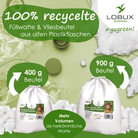 LOBUX - Sustainable filling cotton 100% recycled (400g) - Oeko-Tex 100 - Washable at 95°C - Filling material for cuddly toys, cushion filling - Cotton wool especially for Amigurumis