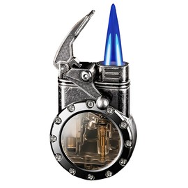 Torch Vintage Lighters, Steampunk Butane Lighters, Cool Lighter with Visible Gas Tank for Candle Fireworks Kitchen Outdoor Hiking etc. (Black)