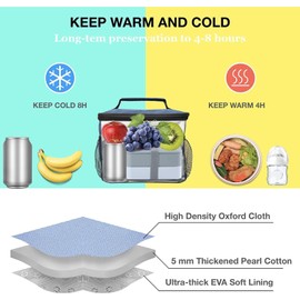 ExtraCharm Insulated Lunch Bag for Women/Men - Reusable Lunch Box for Office Picnic Hiking Beach - Leakproof Cooler Tote Bag Organizer with Adjustable Shoulder Strap for Adults - Black