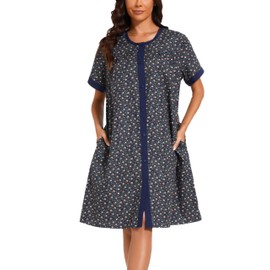 YOZLY House Dress for Women Short Sleeve House Coats Dusters Robe Moomoo nightgowns with Pockets, Little flowers, X-Large