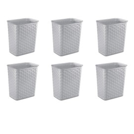 Sterilite 10346A06 3.4 Gallon/13 Liter Weave Wastebasket, Cement, 6-Pack