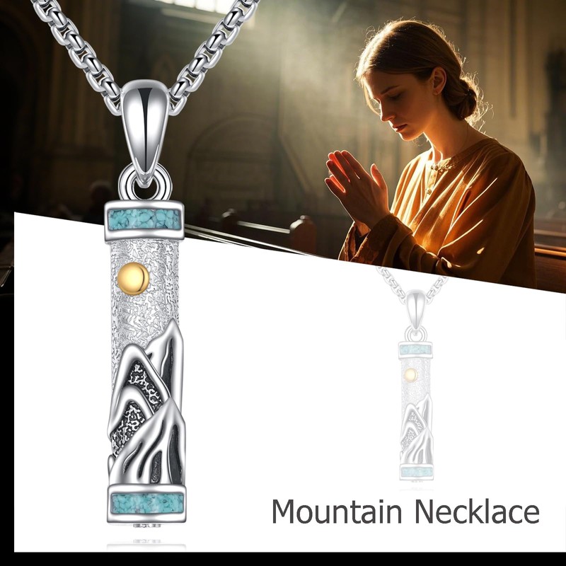 URONE Mountain Urn Necklace for Ashes 925 Sterling Silver Mountain