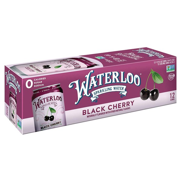 Waterloo Sparkling Water Black Cherry Fruit Flavor 12 Cans (Pack of 1) | Zero Calorie | Zero Sugar | Zero Sodium | Zero Calories | Naturally Flavored
